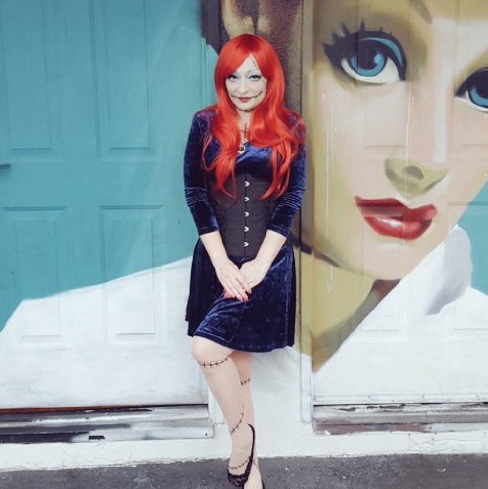 EUC Crushed Velour Navy Skater Dress 3/4 Sleeve